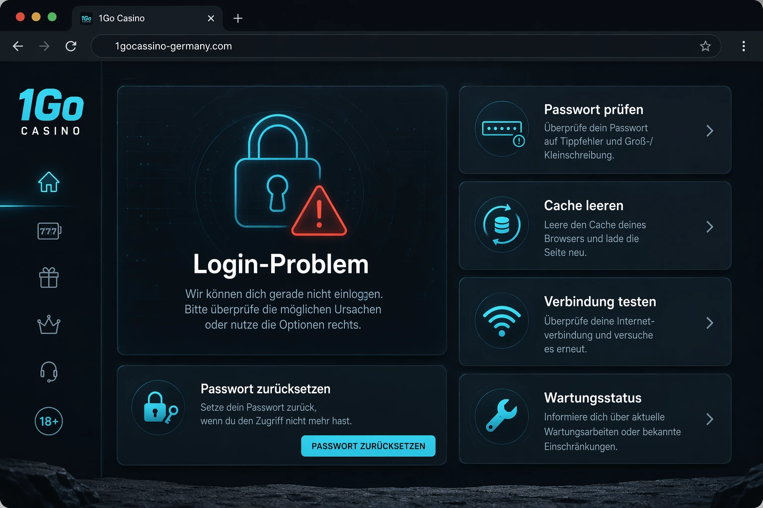 Typische Probleme beim 1Go Casino Login